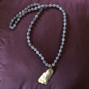 About 2’ long semi precious stone/ mother of pearl